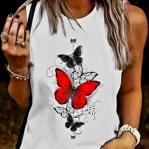 Women's White Butterfly Graphic Tank Top